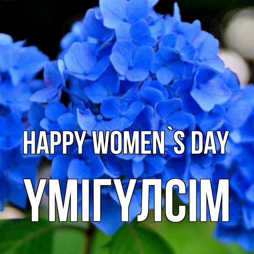 Greetings card с именем, ҮМІГҮЛСІМ happy women`s day синие цветы Greetings with text for free download 